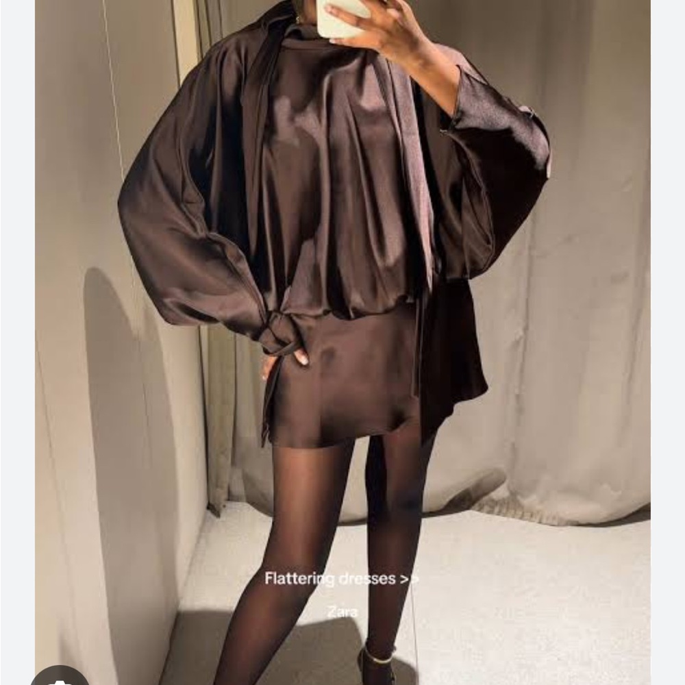 Zara Satin Mini Dress and Overlay in Dark Brown